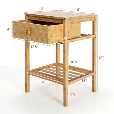 Costway Bamboo Nightstand Natural Side End Table W/Drawer For Living Room Bedroom 5 Costway Bamboo Nightstand Natural Side End Table W/Drawer For Living Room Bedroom - Image 3