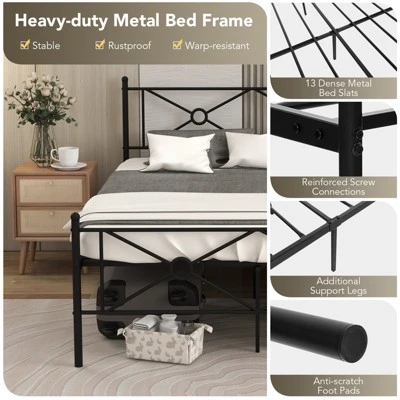 Costway Full/Queen Size Metal Platform Bed Frame W/ Headboard Mattress Foundation 10 Costway Full/Queen Size Metal Platform Bed Frame W/ Headboard Mattress Foundation - Image 8