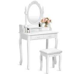 Costway Vanity Wood Makeup Dressing Table Stool 4 Drawers Black/White 16 Costway Vanity Wood Makeup Dressing Table Stool 4 Drawers Black/White -Bedroom Home Store GUEST 9a2d1a22 7638 46cb a710 b12634b2cc2b