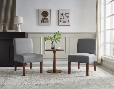 Carl Armless Fabric Upholstered Accent Chair Set Of 2 With Round Wood Side Table Slipper Chairs Sets-Maison Boucle 12 Carl Armless Fabric Upholstered Accent Chair Set Of 2 With Round Wood Side Table Slipper Chairs Sets-Maison Boucle - Image 10