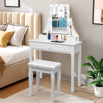 Costway Vanity Table 10 Dimmable Bulbs Makeup Desk WhiteBlackBrown 13 Costway Vanity Table 10 Dimmable Bulbs Makeup Desk WhiteBlackBrown - Image 11