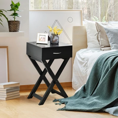 Costway 2PCS Nightstand X-Shape Drawer Accent Side End Table Modern Home Furniture Black 5 Costway 2PCS Nightstand X-Shape Drawer Accent Side End Table Modern Home Furniture Black - Image 3