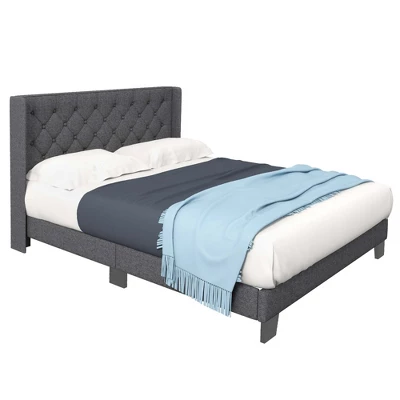 Costway Full/Queen/Twin Size Upholstered Platform Bed Tufted Headboard Mattress Foundation Grey 10 Costway Full/Queen/Twin Size Upholstered Platform Bed Tufted Headboard Mattress Foundation Grey - Image 8