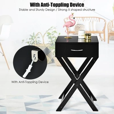 Costway 2PCS Nightstand X-Shape Drawer Accent Side End Table Modern Home Furniture Black 7 Costway 2PCS Nightstand X-Shape Drawer Accent Side End Table Modern Home Furniture Black - Image 5