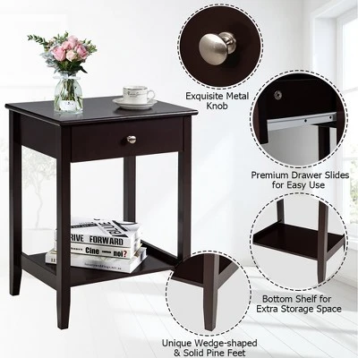 Costway Nightstand End Table Storage Display Bedroom Furniture Drawer Shelf Beside WhiteBrownGrey 6 Costway Nightstand End Table Storage Display Bedroom Furniture Drawer Shelf Beside WhiteBrownGrey - Image 4