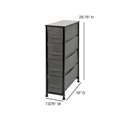 Flash Furniture 4 Drawer Slim Wood Top Cast Iron Frame Vertical Storage Dresser With Easy Pull Fabric Drawers 5 Flash Furniture 4 Drawer Slim Wood Top Cast Iron Frame Vertical Storage Dresser With Easy Pull Fabric Drawers - Image 3