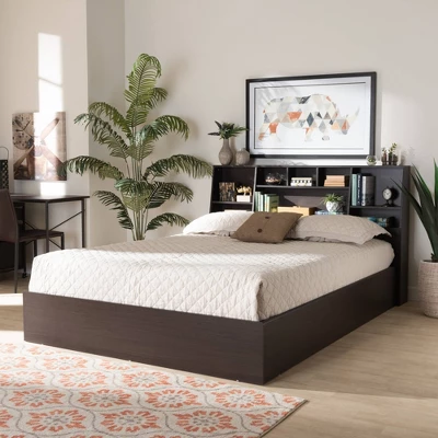 Queen Geoffrey Wood Platform Storage Bed With Shelves Dark Brown - Baxton Studio 6 Queen Geoffrey Wood Platform Storage Bed With Shelves Dark Brown - Baxton Studio - Image 4