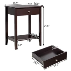 Costway Nightstand End Table Storage Display Bedroom Furniture Drawer Shelf Beside WhiteBrownGrey