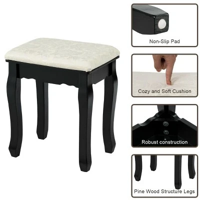 Costway Vanity Set Makeup Dressing Table W/5 Drawers 12 LED Bulb Black 11 Costway Vanity Set Makeup Dressing Table W/5 Drawers 12 LED Bulb Black - Image 9