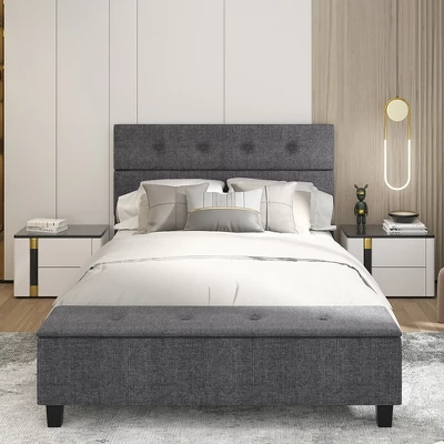 Costway Full Upholstered Bed Frame With Ottoman Storage Linen Button Tufted Headboard 6 Costway Full Upholstered Bed Frame With Ottoman Storage Linen Button Tufted Headboard - Image 4