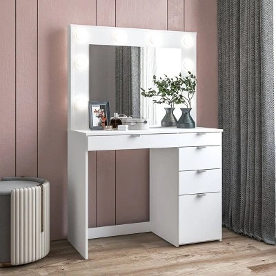 Harper Vanity Table With Lighted Mirror White - Polifurniture 5 Harper Vanity Table With Lighted Mirror White - Polifurniture - Image 3