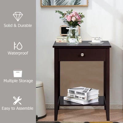 Costway Nightstand End Table Storage Display Bedroom Furniture Drawer Shelf Beside WhiteBrownGrey 4 Costway Nightstand End Table Storage Display Bedroom Furniture Drawer Shelf Beside WhiteBrownGrey - Image 2