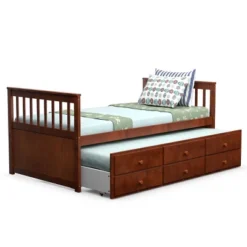 Costway Twin Captain's Bed Bunk Bed Alternative W/ Trundle & Drawers For Kids WalnutEspressoWhite 22 Costway Twin Captain's Bed Bunk Bed Alternative W/ Trundle & Drawers For Kids WalnutEspressoWhite -Bedroom Home Store GUEST a29e723d 9b39 4111 aadb dcd24f56d0ca