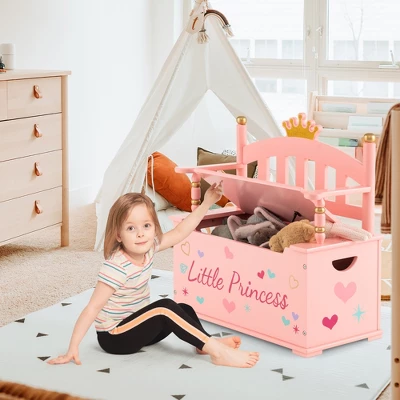 Costway Kids Princess Wooden Bench Seat Toy Box Storage Organizer Children Playroom Pink 6 Costway Kids Princess Wooden Bench Seat Toy Box Storage Organizer Children Playroom Pink - Image 4