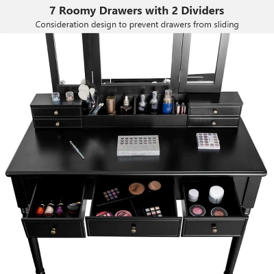 Costway 7 Drawers Vanity Set Dressing Table W/ Tri-Folding Mirror 7 Costway 7 Drawers Vanity Set Dressing Table W/ Tri-Folding Mirror - Image 5
