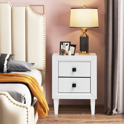 Costway Nightstand End Bedside Coffee Table Wooden Leg Storage Drawers White 4 Costway Nightstand End Bedside Coffee Table Wooden Leg Storage Drawers White - Image 2
