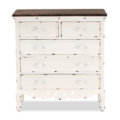 Levron Two-Tone Wood 5 Drawer Storage Cabinet Walnut Brown/White - Baxton Studio 4 Levron Two-Tone Wood 5 Drawer Storage Cabinet Walnut Brown/White - Baxton Studio - Image 2