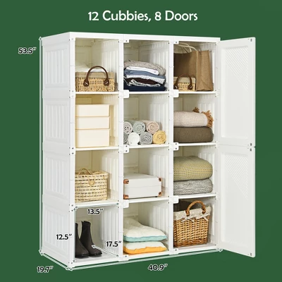 Costway Portable Closet Clothes Foldable Armoire Wardrobe Closet W/ 12 Cubby Storage 4 Costway Portable Closet Clothes Foldable Armoire Wardrobe Closet W/ 12 Cubby Storage - Image 2
