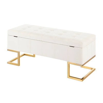 41" Midas Glam Storage Bench Steel/Velvet Gold/White - LumiSource 5 41" Midas Glam Storage Bench Steel/Velvet Gold/White - LumiSource - Image 3