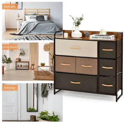 Costway 7-Drawer Dresser Storage 3-Tier Organizer Tower Steel Frame Wooden Top 11 Costway 7-Drawer Dresser Storage 3-Tier Organizer Tower Steel Frame Wooden Top - Image 9
