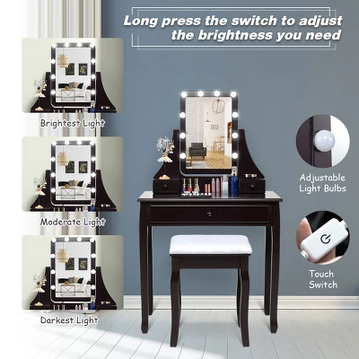 Costway Vanity Table 10 Dimmable Bulbs Makeup Desk WhiteBlackBrown 7 Costway Vanity Table 10 Dimmable Bulbs Makeup Desk WhiteBlackBrown - Image 5