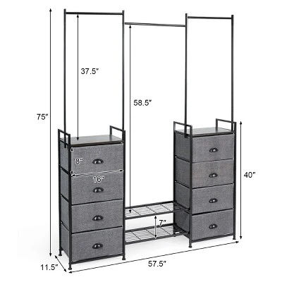 Costway 8 Drawer Fabric Dresser Hanger&Shoe Rack Multifunctional Storage Tower Metal 3 Costway 8 Drawer Fabric Dresser Hanger&Shoe Rack Multifunctional Storage Tower Metal