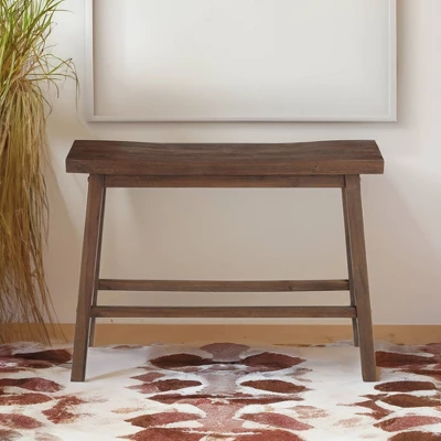 Saddle Design Wooden Bench With Grain Details - Benzara 6 Saddle Design Wooden Bench With Grain Details - Benzara - Image 4