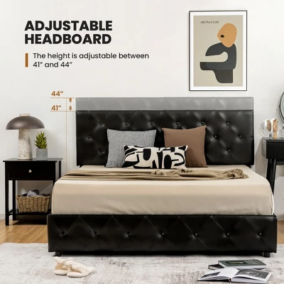 Costway Upholstered Platform Bed W/ 4 Drawers PU Leather Button Tufted Headboard 7 Costway Upholstered Platform Bed W/ 4 Drawers PU Leather Button Tufted Headboard - Image 5