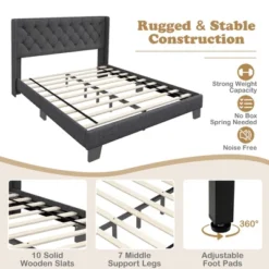 Costway Full/Queen/Twin Size Upholstered Platform Bed Tufted Headboard Mattress Foundation Grey 17 Costway Full/Queen/Twin Size Upholstered Platform Bed Tufted Headboard Mattress Foundation Grey -Bedroom Home Store GUEST a7895224 dd70 4756 9043 82e66e0b833e