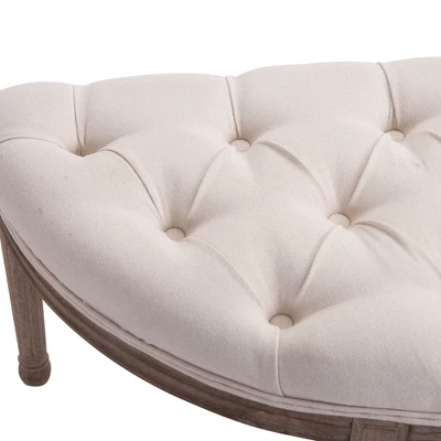 HOMCOM Vintage Semi-Circle Hallway Bench Tufted Upholstered Velvet-Touch Fabric Accent Seat With Rubberwood Legs, Off White 9 HOMCOM Vintage Semi-Circle Hallway Bench Tufted Upholstered Velvet-Touch Fabric Accent Seat With Rubberwood Legs, Off White - Image 7