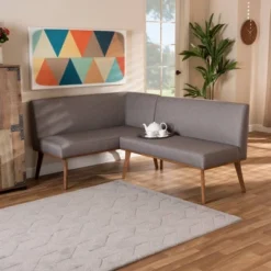 2pc Odessa Mid-Century Modern Fabric Upholstered Wood Dining Corner Sofa Bench Set Walnut/Brown/Gray - Baxton Studio 12 2pc Odessa Mid-Century Modern Fabric Upholstered Wood Dining Corner Sofa Bench Set Walnut/Brown/Gray - Baxton Studio -Bedroom Home Store GUEST a84dc2a4 fac7 45d5 bed1 3a148b641c10