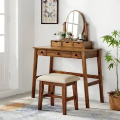 Lorna Vanity Set Walnut - Linon 12 Lorna Vanity Set Walnut - Linon -Bedroom Home Store GUEST a8d555e6 4c37 45b8 b600 ec2b4d34e949