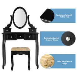 Tangkula Vanity Table Set W/ 360° Rotating Oval Mirror & Drawers Black/White 15 Tangkula Vanity Table Set W/ 360° Rotating Oval Mirror & Drawers Black/White -Bedroom Home Store GUEST a9e4a3b8 1318 49f8 ad0f 231941a3f11a