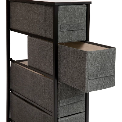Flash Furniture 4 Drawer Slim Wood Top Cast Iron Frame Vertical Storage Dresser With Easy Pull Fabric Drawers 6 Flash Furniture 4 Drawer Slim Wood Top Cast Iron Frame Vertical Storage Dresser With Easy Pull Fabric Drawers - Image 4