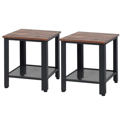 Tangkula 2 PCS Industrial Coffee End Table Bedside Nightstand W/ Shelf Black/Silver 4 Tangkula 2 PCS Industrial Coffee End Table Bedside Nightstand W/ Shelf Black/Silver - Image 2