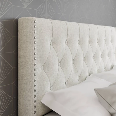 Maya Wingback Button Tufted Linen Upholstered Platform Bed With Nailhead Trim - Eco Dream 8 Maya Wingback Button Tufted Linen Upholstered Platform Bed With Nailhead Trim - Eco Dream - Image 6