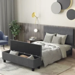 Costway Full Upholstered Bed Frame With Ottoman Storage Linen Button Tufted Headboard 18 Costway Full Upholstered Bed Frame With Ottoman Storage Linen Button Tufted Headboard -Bedroom Home Store GUEST ab535d88 cce2 4d4f 864a c2600010b583