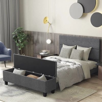 Costway Full Upholstered Bed Frame With Ottoman Storage Linen Button Tufted Headboard 7 Costway Full Upholstered Bed Frame With Ottoman Storage Linen Button Tufted Headboard - Image 5