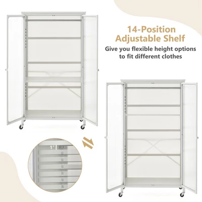 Costway Storage Wardrobe Cabinet Mobile Armoire Closet With Hanging Rod & Adjustable Shelf 8 Costway Storage Wardrobe Cabinet Mobile Armoire Closet With Hanging Rod & Adjustable Shelf - Image 6