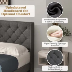 Costway Full/Queen/Twin Size Upholstered Platform Bed Tufted Headboard Mattress Foundation Grey 18 Costway Full/Queen/Twin Size Upholstered Platform Bed Tufted Headboard Mattress Foundation Grey -Bedroom Home Store GUEST ae1867df 25ae 4cc4 889a df7a4a3aa909