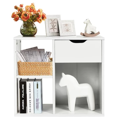 Costway 3-tier Side Table W/Storage Shelf&Drawer Space-saving Nightstand White 11 Costway 3-tier Side Table W/Storage Shelf&Drawer Space-saving Nightstand White - Image 9