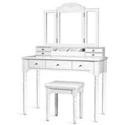 Tangkula 7 Drawers Tri-Folding Vanity Mirror Makeup Dressing Table Set W/ Necklace Hook 25 Tangkula 7 Drawers Tri-Folding Vanity Mirror Makeup Dressing Table Set W/ Necklace Hook -Bedroom Home Store GUEST ae27b0b2 c6bf 4ee8 b8b2 e4b9a315a001