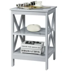 Costway 3-Tier Nightstand End Table X Design Storage Display Shelf Living Room Grey 15 Costway 3-Tier Nightstand End Table X Design Storage Display Shelf Living Room Grey -Bedroom Home Store GUEST aec96a25 76fd 47eb 85ae 1f5799583673