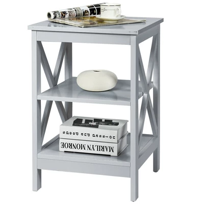 Costway 3-Tier Nightstand End Table X Design Storage Display Shelf Living Room Grey 7 Costway 3-Tier Nightstand End Table X Design Storage Display Shelf Living Room Grey - Image 5