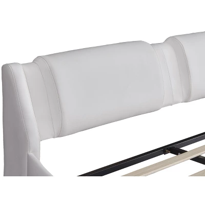 Upholstered Faux Leather Platform Bed With LED Light Bed Frame With Slatted-ModernLuxe 9 Upholstered Faux Leather Platform Bed With LED Light Bed Frame With Slatted-ModernLuxe - Image 7