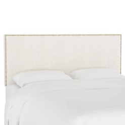 King Bella Nail Button Border Headboard Linen Talc - Skyline Furniture