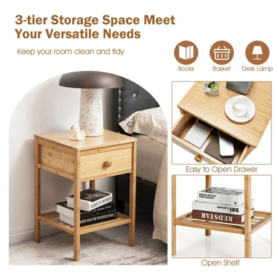 Costway Bamboo Nightstand Natural Side End Table W/Drawer For Living Room Bedroom 7 Costway Bamboo Nightstand Natural Side End Table W/Drawer For Living Room Bedroom - Image 5