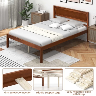 Costway Full/Queen/Twin Size Wooden Platform Bed Frame With Headboard Mattress Foundation Walnut 9 Costway Full/Queen/Twin Size Wooden Platform Bed Frame With Headboard Mattress Foundation Walnut - Image 7