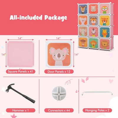 Costway 12-Cube Kids Wardrobe Baby Dresser Bedroom Armoire Clothes Hanging Closet With Door Blue/Pink 11 Costway 12-Cube Kids Wardrobe Baby Dresser Bedroom Armoire Clothes Hanging Closet With Door Blue/Pink - Image 9