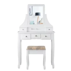 Tangkula Rotatable Mirror Vanity Set Makeup Dressing Table And Stool W/ 5 Drawers 15 Tangkula Rotatable Mirror Vanity Set Makeup Dressing Table And Stool W/ 5 Drawers -Bedroom Home Store GUEST b2195450 8a0d 4e22 99a3 7251ec8c85e5
